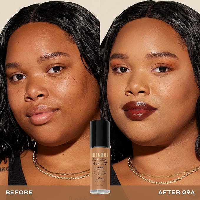 Milani Conceal + Perfect 2-in-1 Foundation + Concealer - Natural Tan (1 Fl. Oz.) Cruelty-Free Liquid Foundation - Cover Under-Eye Circles, Blemishes & Skin Discoloration for a Flawless Complexion