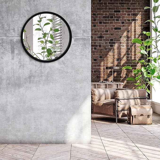 Americanflat 20" Round Mirror - Hanging Mirrors with Durable Frame - Modern Mirror for Bathroom, Bedroom, Living Room - Mirrors for Wall Display and Home Decor - Black