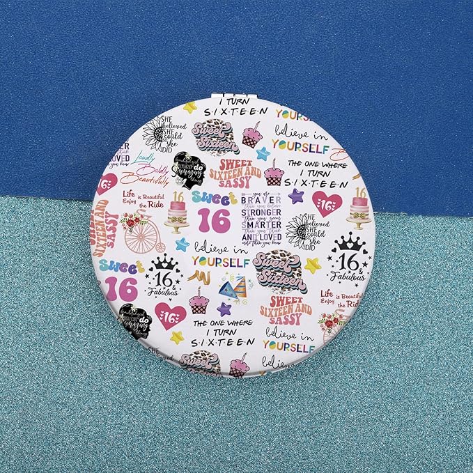 MAOFAED 16th Birthday Gift Sweet 16 Birthday Gift Sweet Sixteen and Sassy Makeup Mirror Fabulous 16 Gift (16birthday Mirror)