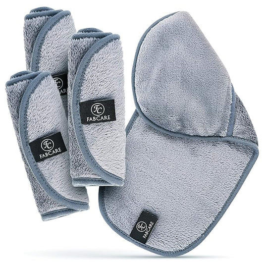 FABCARE Makeup Remover Cloth Microfibre (4 Pieces) - DERMATEST Very Good - Washable up to 95°C - Integrated Removal Glove for Face - Reusable and Washable Microfibre Cloths for Skincare