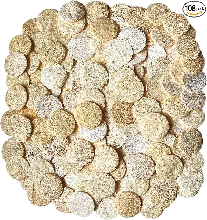 108 pcs/Set Natural Exfoliating Face Pad Loofah Sponge Facial Brush - Makeup Remover - Shower Scrubber - Remove Dead Skin - Body Bath Spa for Men & Women - Renewable Resource - Pack of 108