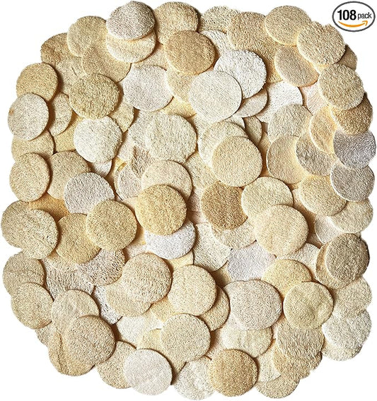 108 pcs/Set Natural Exfoliating Face Pad Loofah Sponge Facial Brush - Makeup Remover - Shower Scrubber - Remove Dead Skin - Body Bath Spa for Men & Women - Renewable Resource - Pack of 108