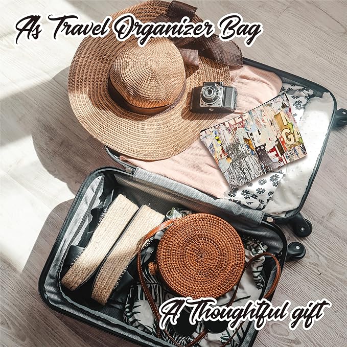 Art Theme Makeup Bag - Retro Posters Texture - Vintage Printing Cosmetic Bag, Toiletry Bag Gift For Girls, Teen, Personal Care & Accessories - A10