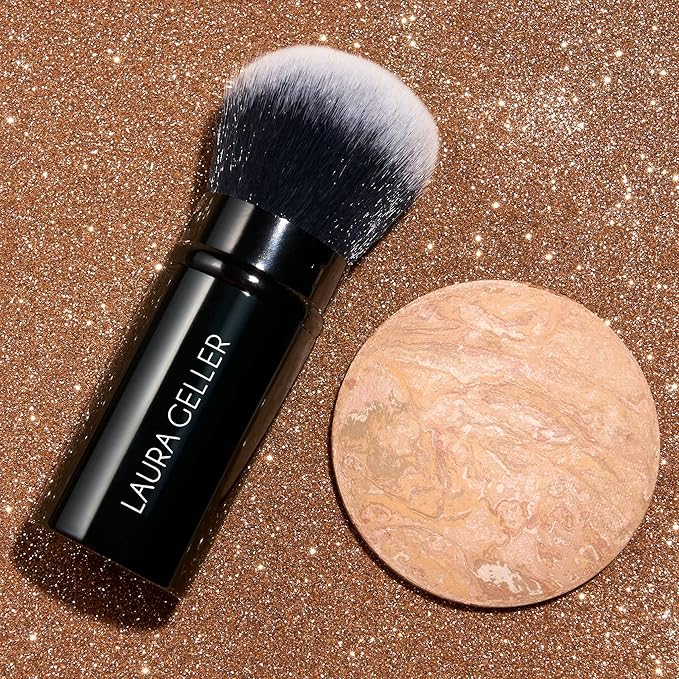 LAURA GELLER NEW YORK Get Glowing Kit (2pc): Baked Balance-n-Glow Illuminating Powder Foundation, Toffee + Airbrush Kabuki Makeup Brush