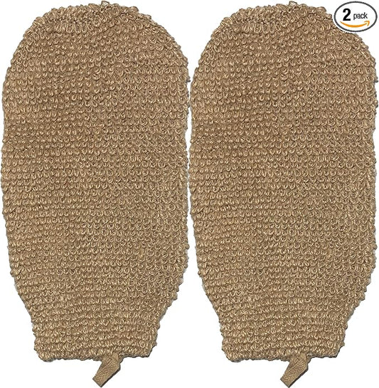 2 Pack 100% Natural Exfoliating Hemp Glove Mitt Mitten - Bath Sponge Scrubber Remove Dead Skin - Deep Clean & Invigorate Your Skin - Machine Wash and Dry - Double Sided Available